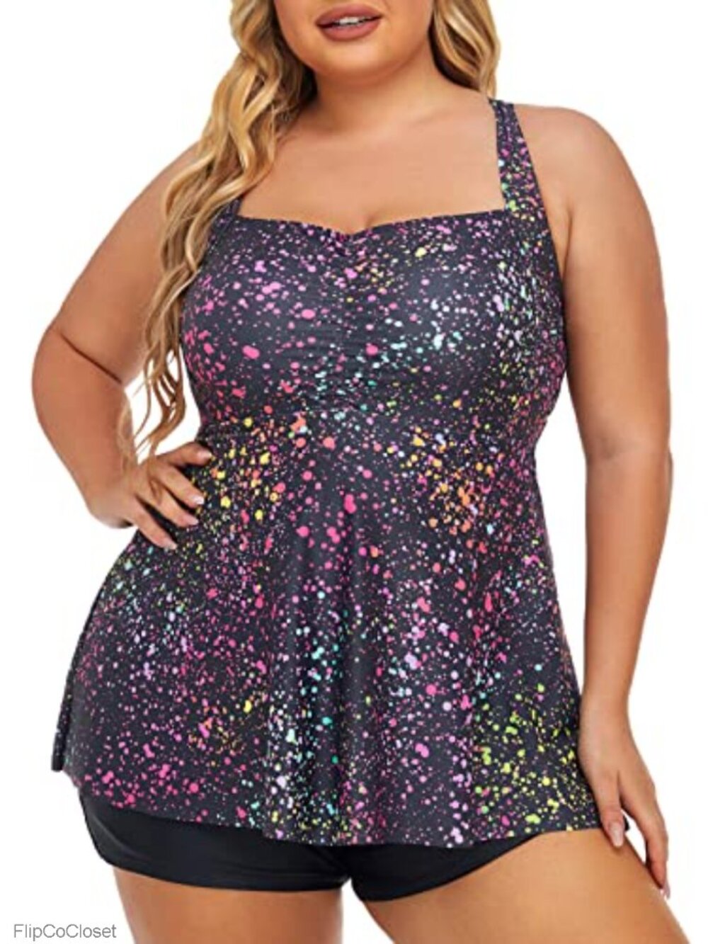 Women's Plus Size Tankini Swimset Shorts Tummy Control Bathing Suit